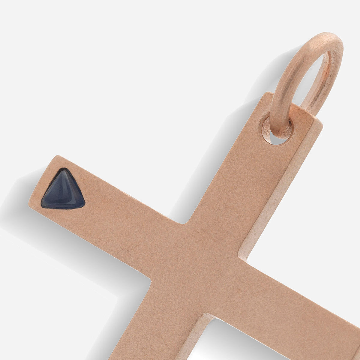 The Cross Latin Amulet Single Stone, Rose Gold Vermeil, Blue Sapphire-Close View