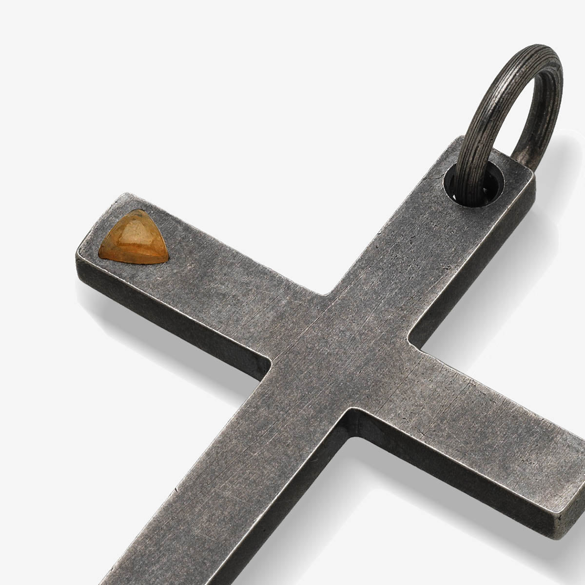 The Cross Latin Amulet Single Stone, Silver, Yellow Sapphire-Close View