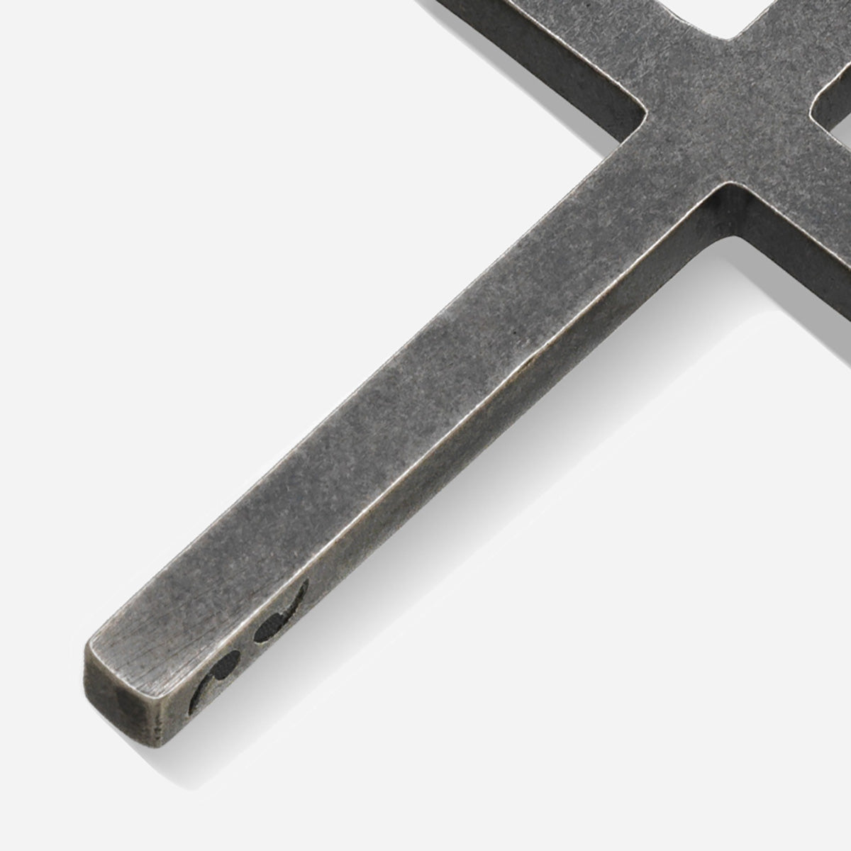 THE CROSS Minimal Latin Amulet, Oxidized Silver-Close View