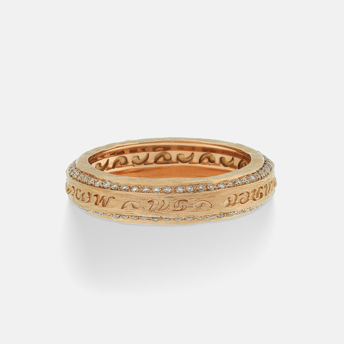 L'altra metà anello stretto con diamanti champagne a doppia linea e oro rosa 18 kt