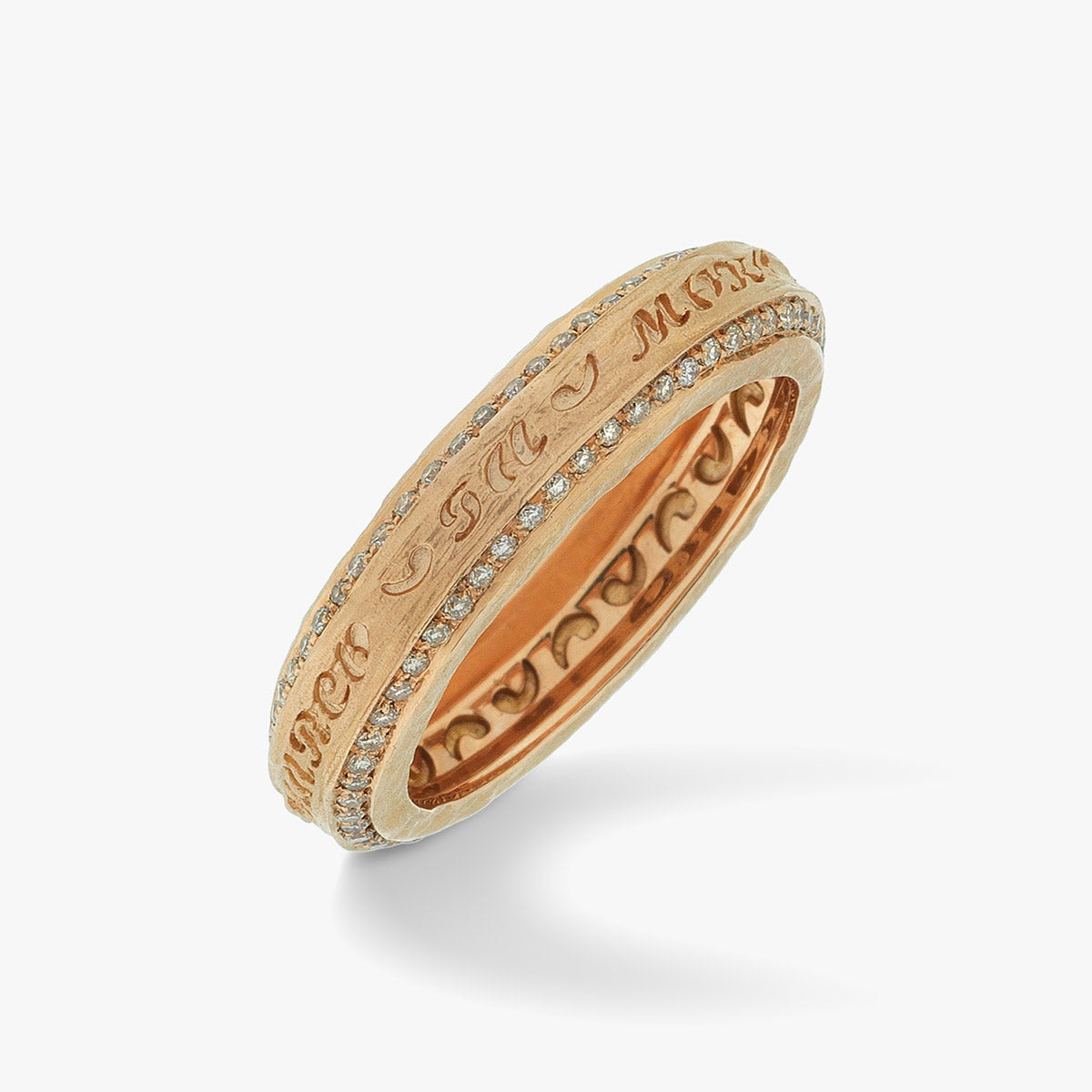 L'altra metà anello stretto con diamanti champagne a doppia linea e oro rosa 18 kt