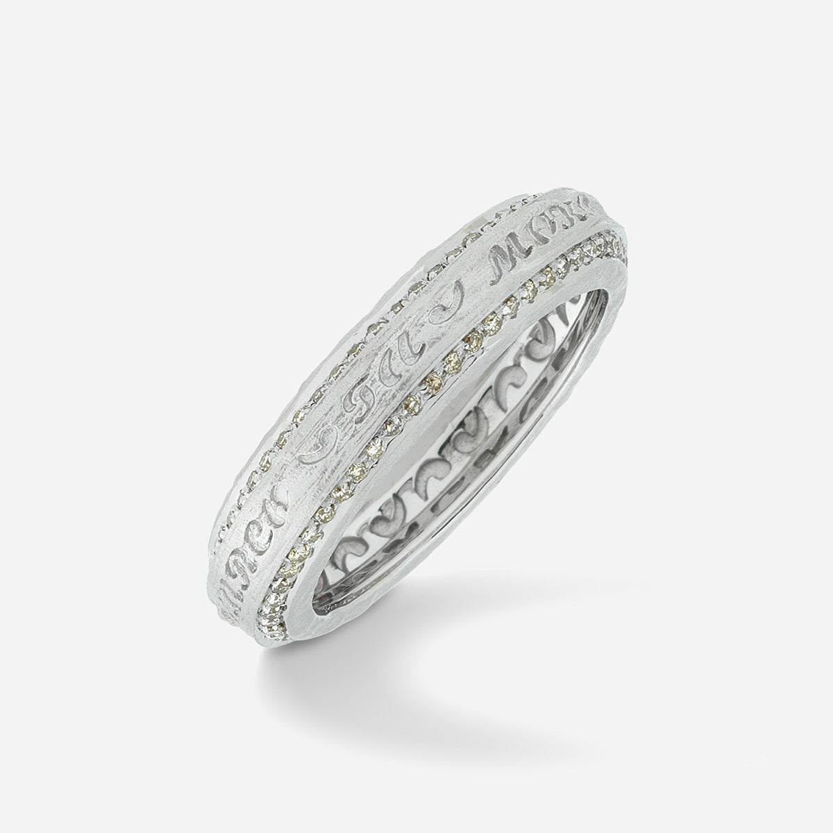 L'altra metà anello stretto con diamanti champagne a doppia linea e oro bianco 18 kt