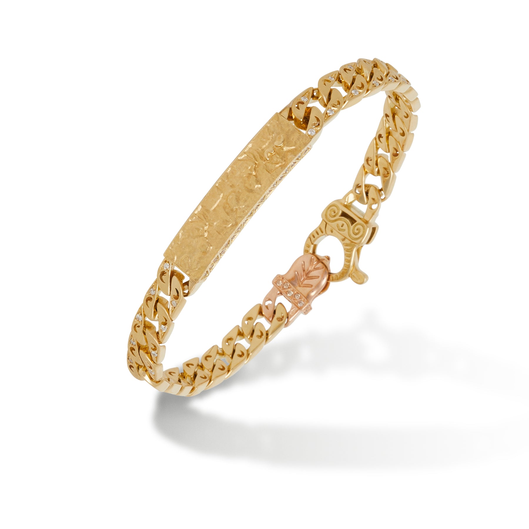 FLAMING TONGUE 18K Yellow Gold White Diamond ID Bracelet
