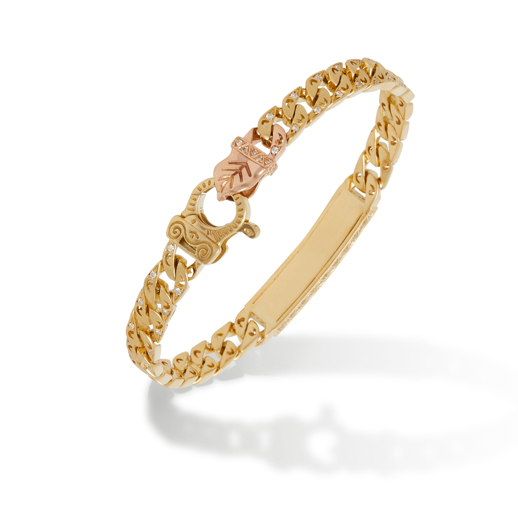 FLAMING TONGUE 18K Yellow Gold White Diamond ID Bracelet