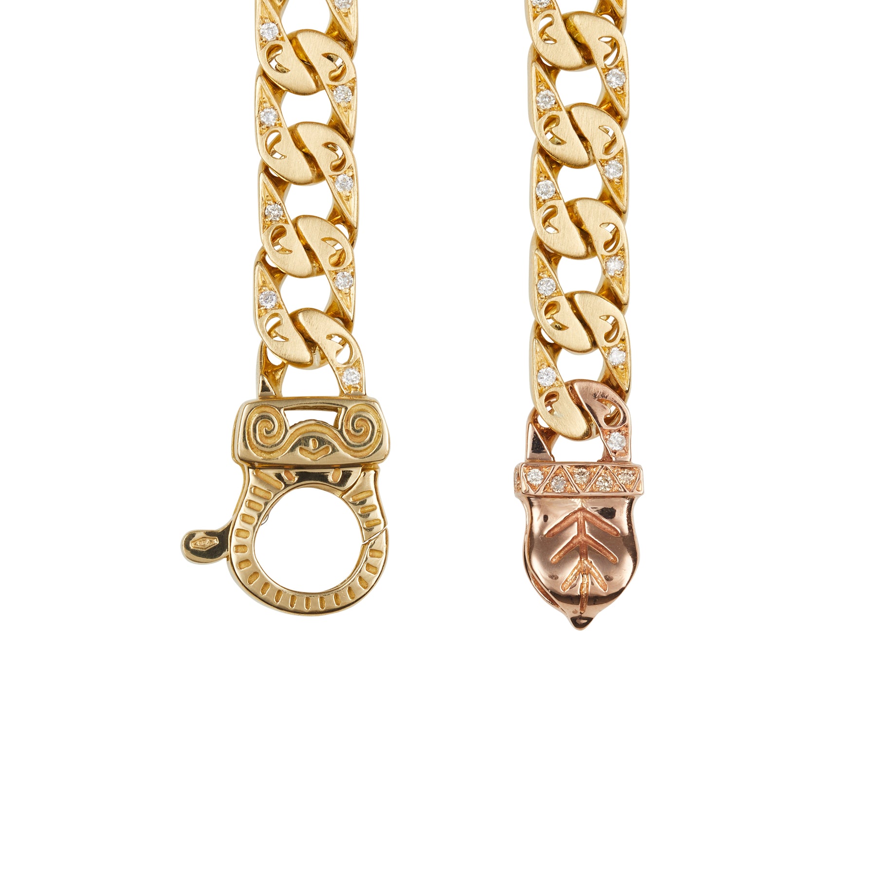 FLAMING TONGUE 18K Yellow Gold White Diamond ID Bracelet