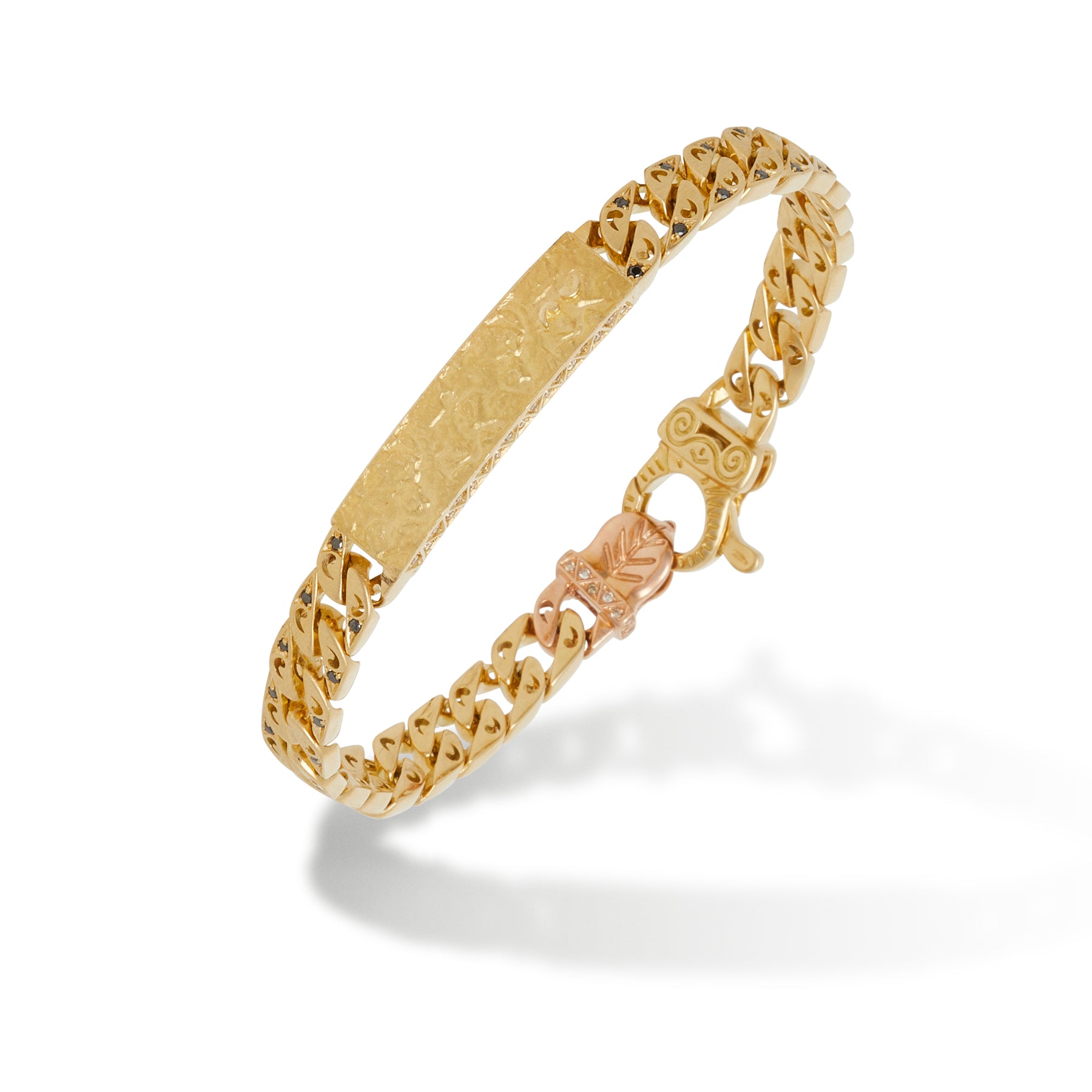 FLAMING TONGUE 18K Yellow Gold Black Diamond ID Bracelet