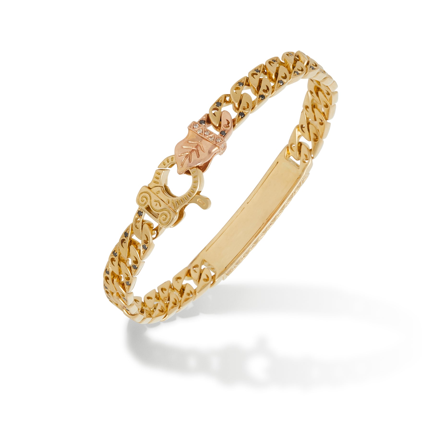 FLAMING TONGUE 18K Yellow Gold Black Diamond ID Bracelet