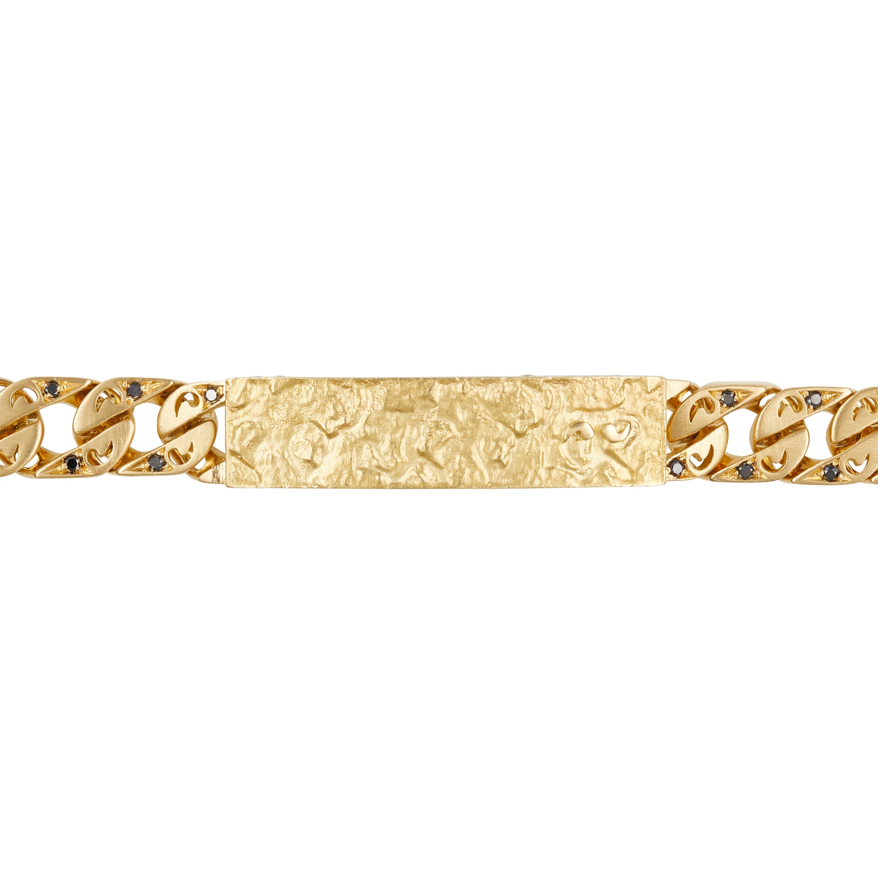 FLAMING TONGUE 18K Yellow Gold Black Diamond ID Bracelet