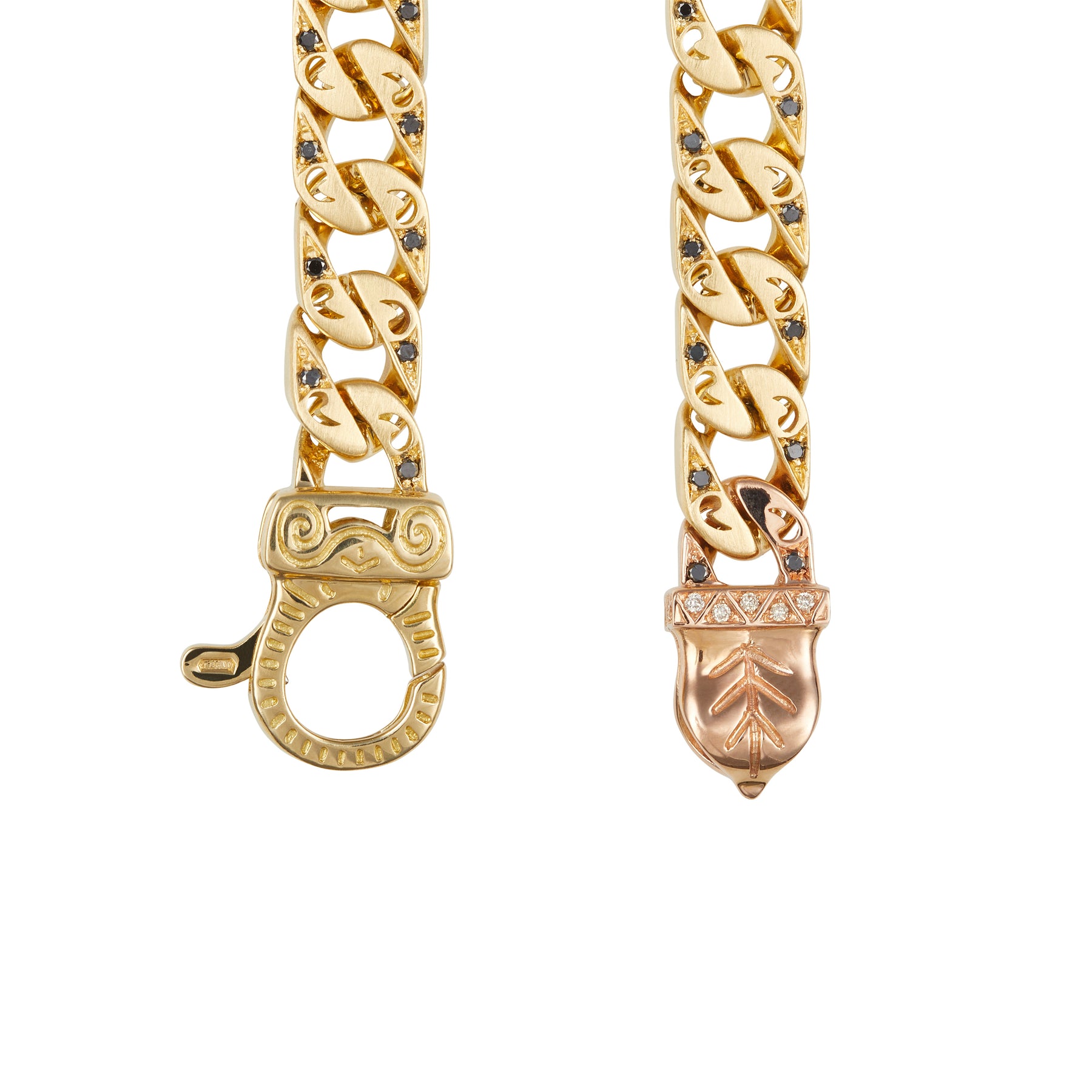 FLAMING TONGUE 18K Yellow Gold Black Diamond ID Bracelet