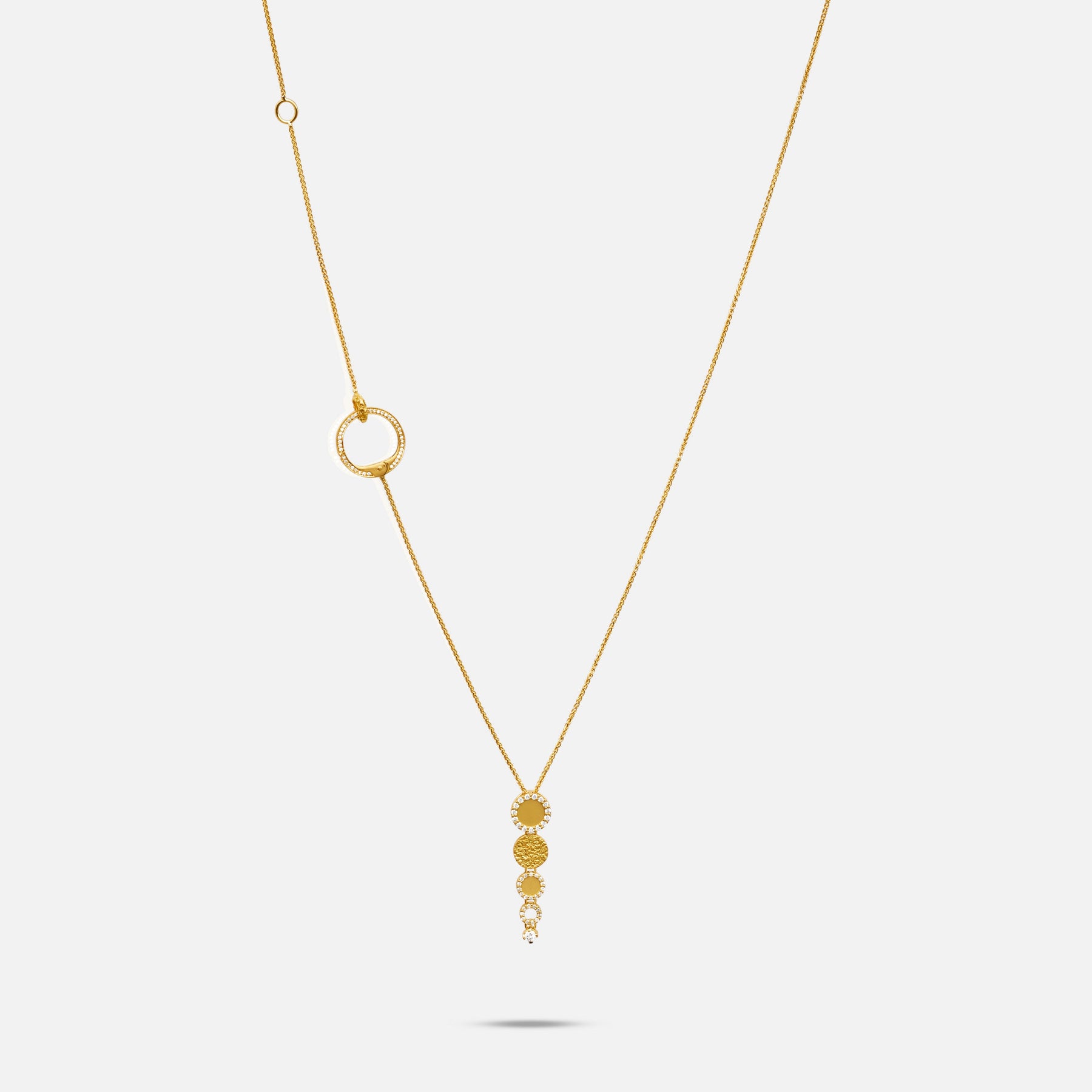 Frammenti Yellow Gold and White Diamonds Pendant, featuring 18K matte gold and hand-set white diamonds.