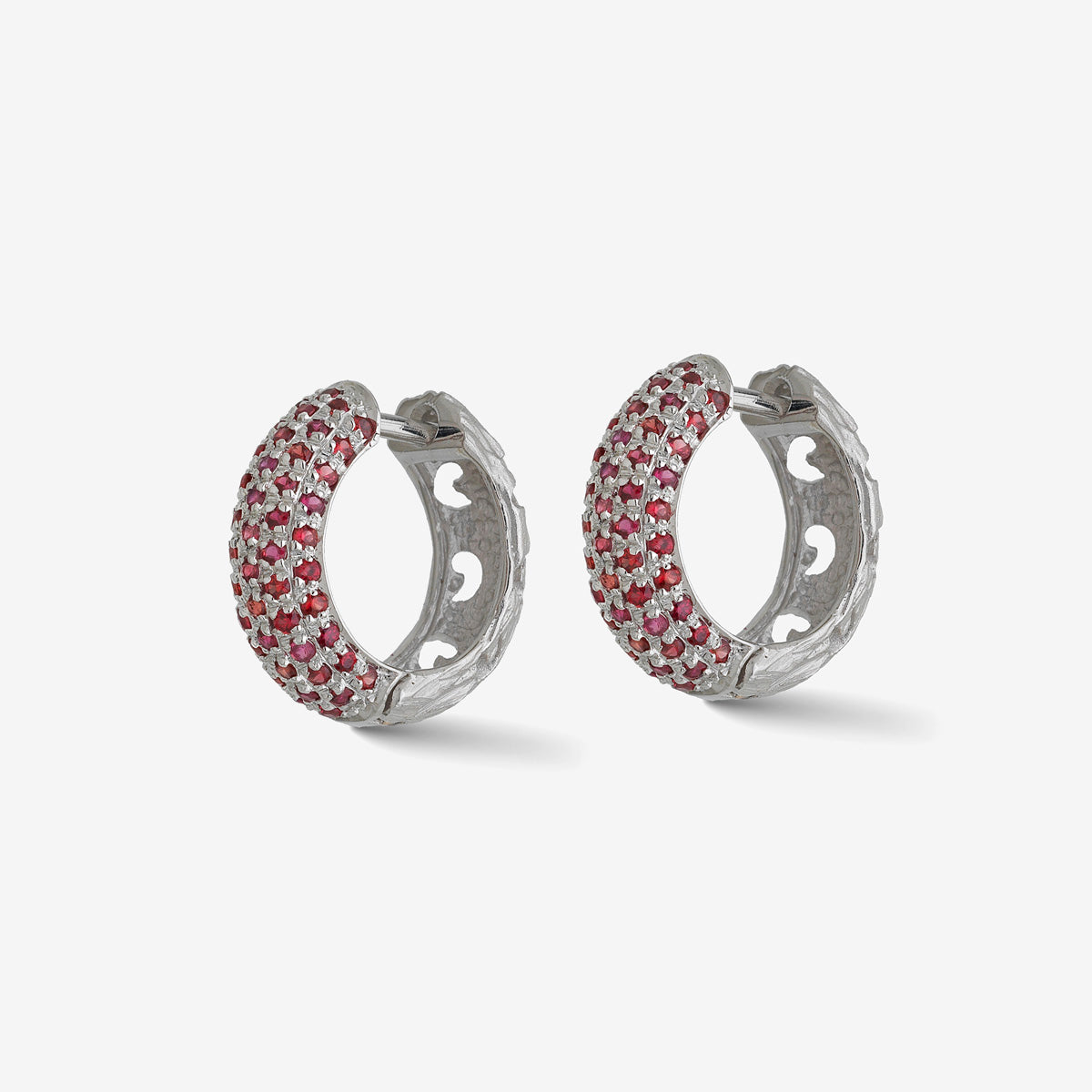 Warrior Single Hoop Earring in white Gold & Red Sapphires