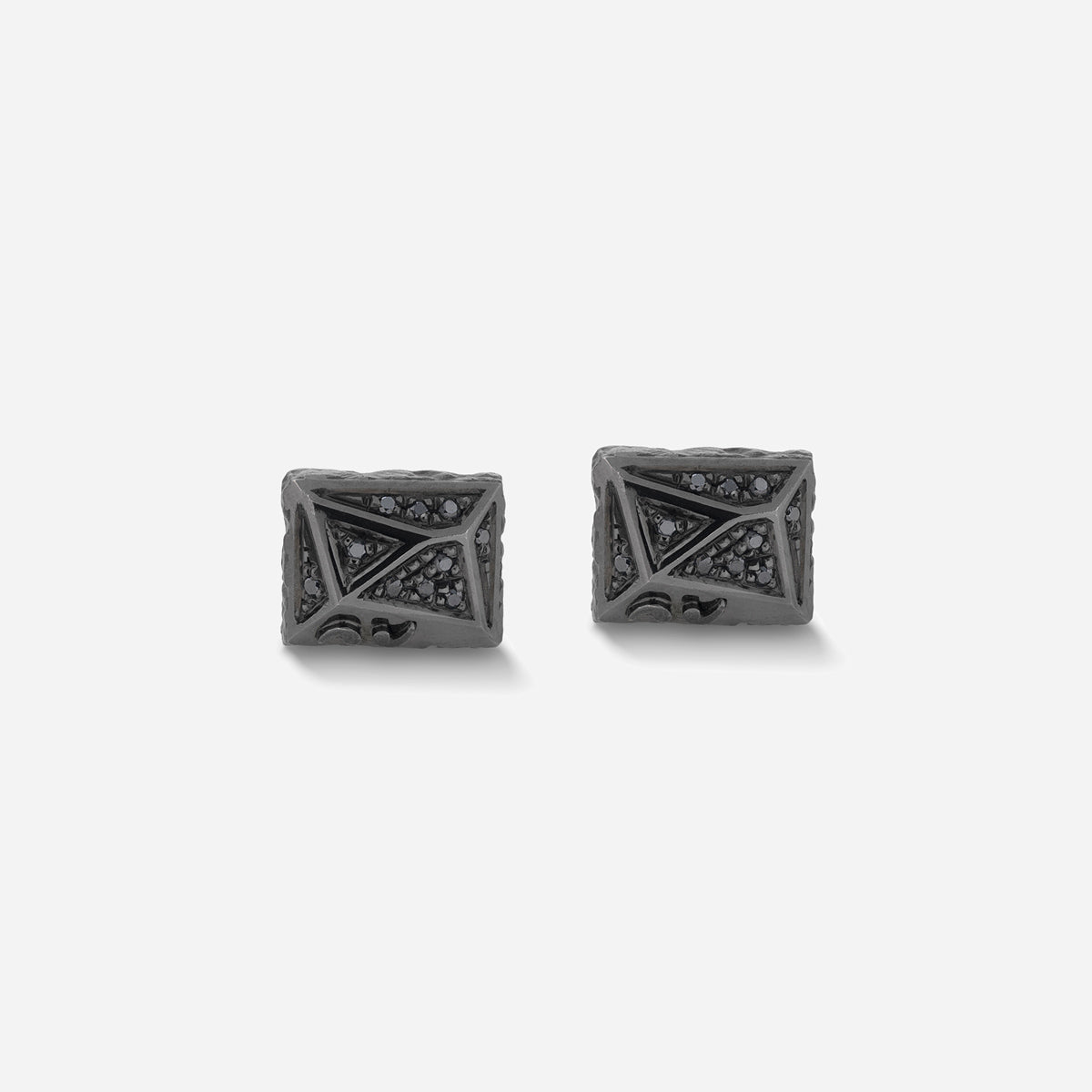 Warrior Rectangle Single 18KT Black Gold Stud Earring with black diamonds