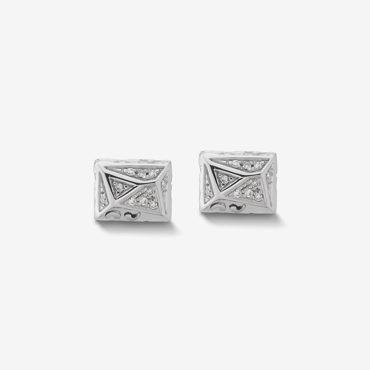 Warrior Rectangle Single 18KT White Gold Stud Earring with white diamonds