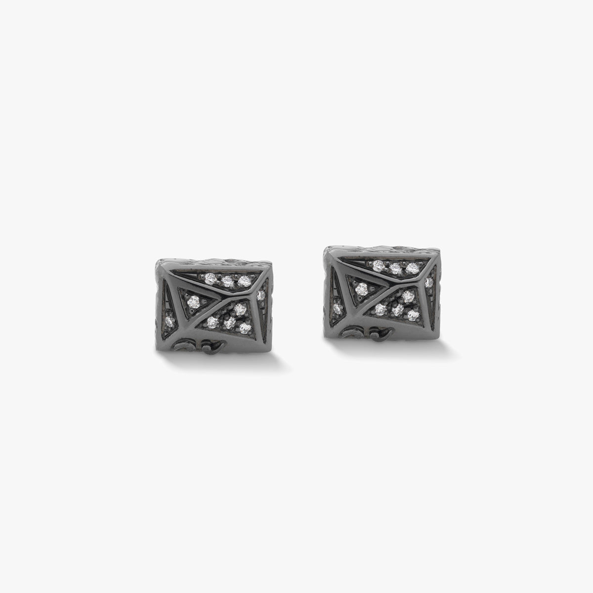 Warrior Rectangle Single 18KT Black Gold Stud Earring with white diamonds