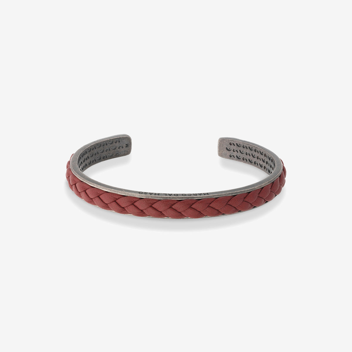 LASH Wide braided Cuff, Silver, Red Leather-Straight View