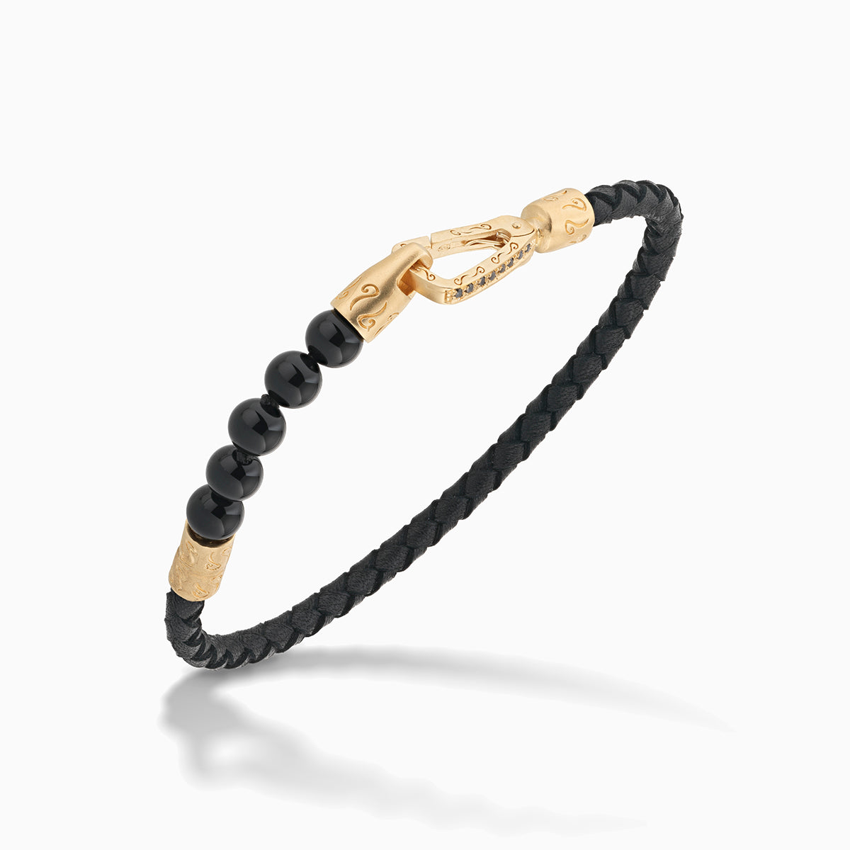 LASH 6 mm Beaded Diamond Bracelet, Yellow Gold Vermeil, Black Diamonds, Onyx, Black Leather-Standard View