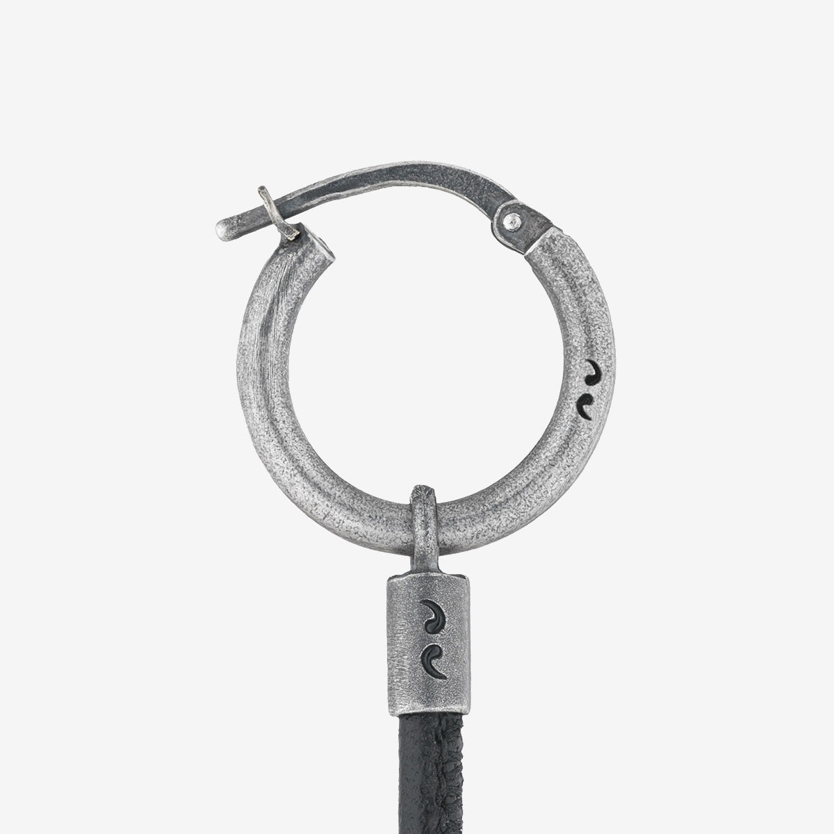 LASH Long Drop Earring, Black Leather-Close View1