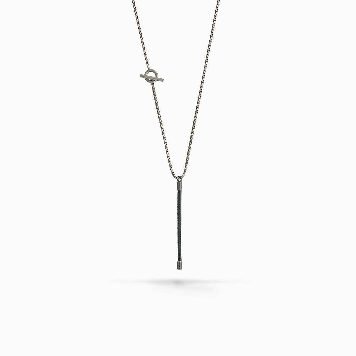 LASH Long Drop Necklace, Black Leather-Standard View