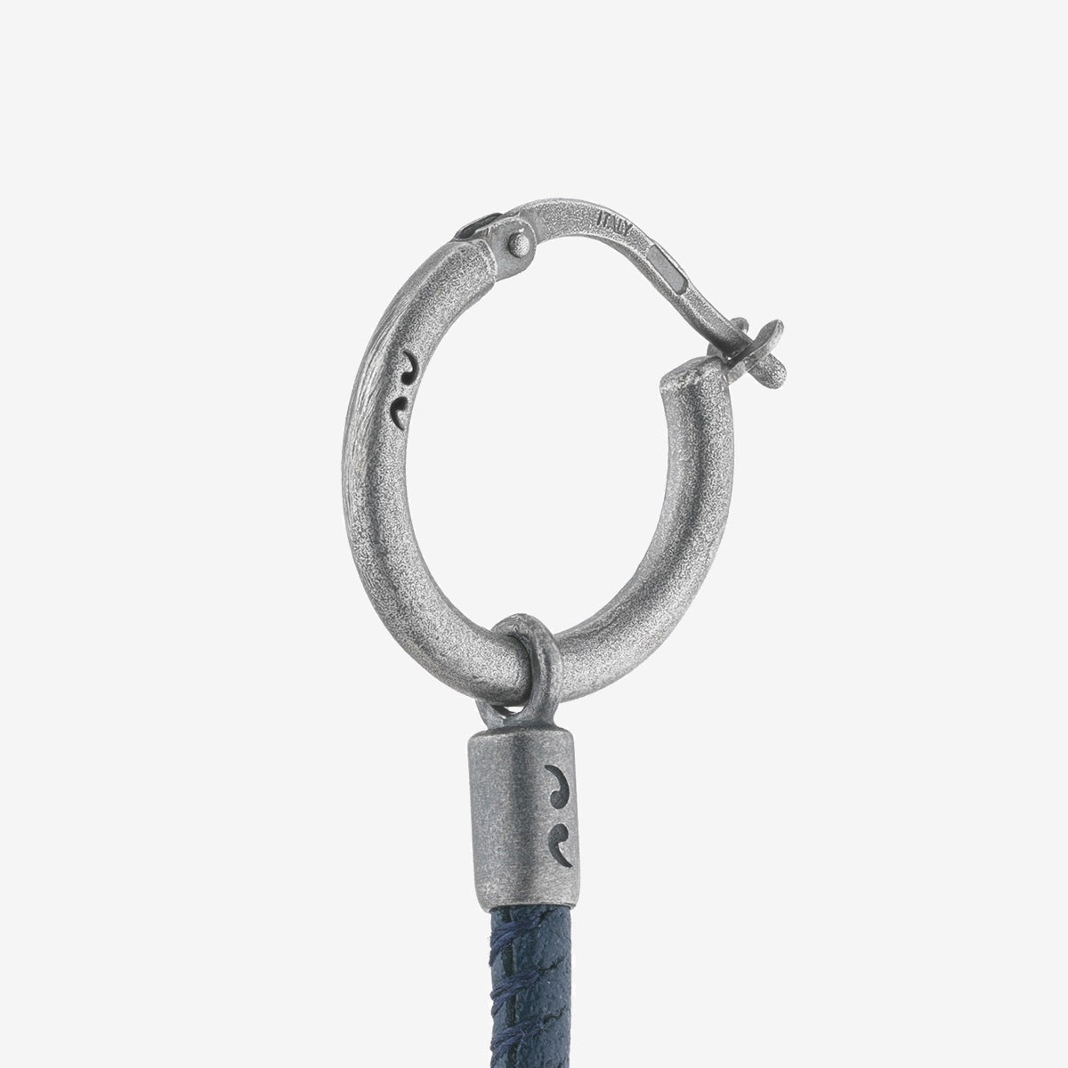 LASH Long Drop Earring, Blue Leather-Close View