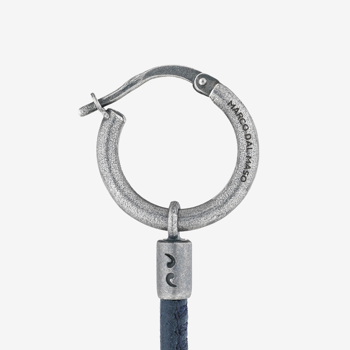 LASH Long Drop Earring, Blue Leather-Close View1