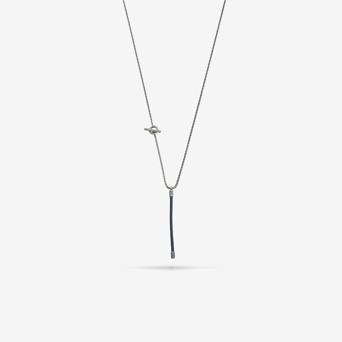 LASH Long Drop Necklace, Blue Leather-Standard View1