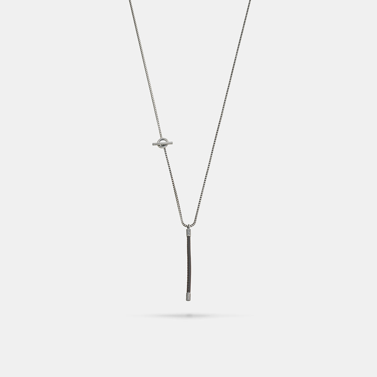 LASH Long Drop Necklace, Brown Leather-Standard View1