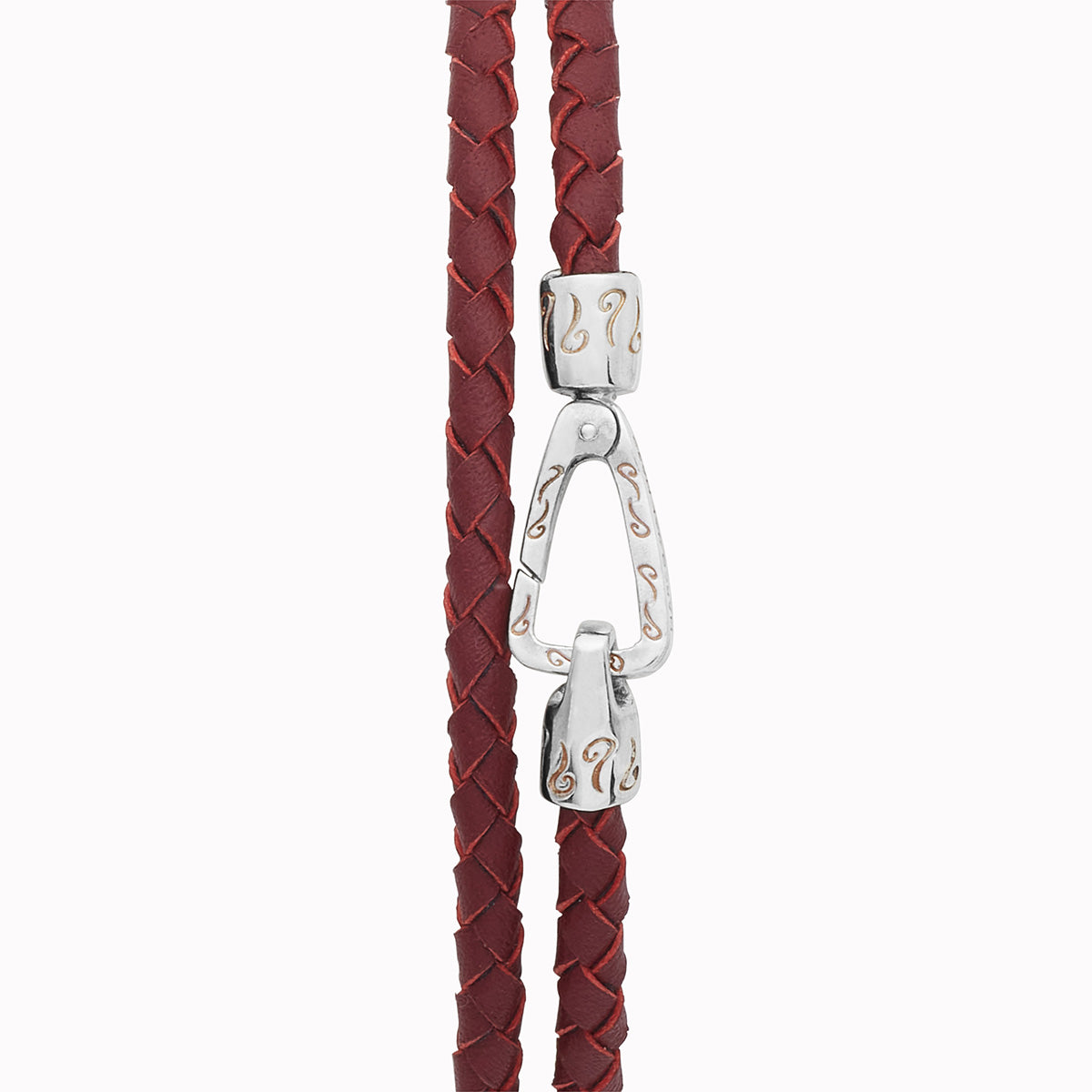 Lash Double Wrap braided Bracelet, Polished Silver, Red Leather-Straight View