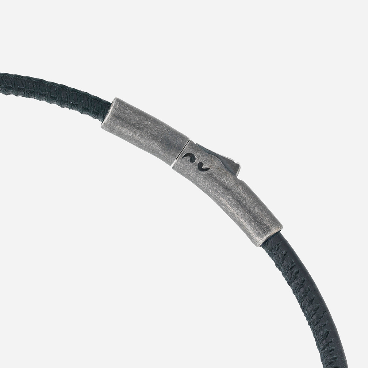 LASH Classy Bracelet, Silver, Black Leather-Close View