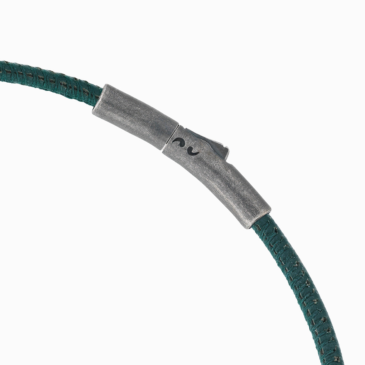 LASH Classy Bracelet, Silver, Green Leather-Close View
