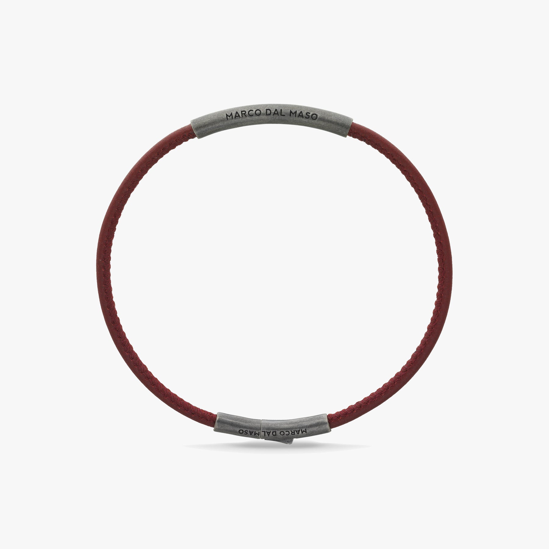 LASH Classy Bracelet, Silver, Red Leather-Straight View