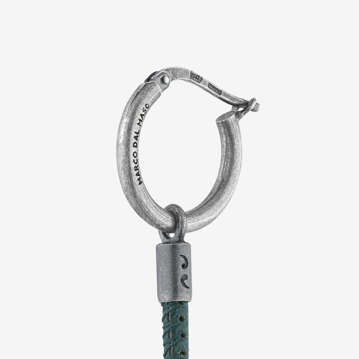 LASH Long Drop Earring, Green Leather-Close View