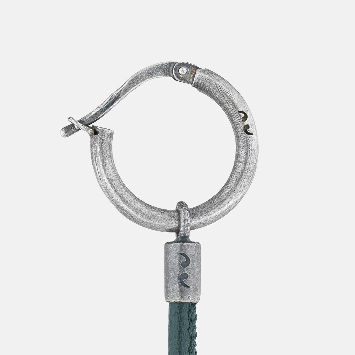 LASH Long Drop Earring, Green Leather-Close View1