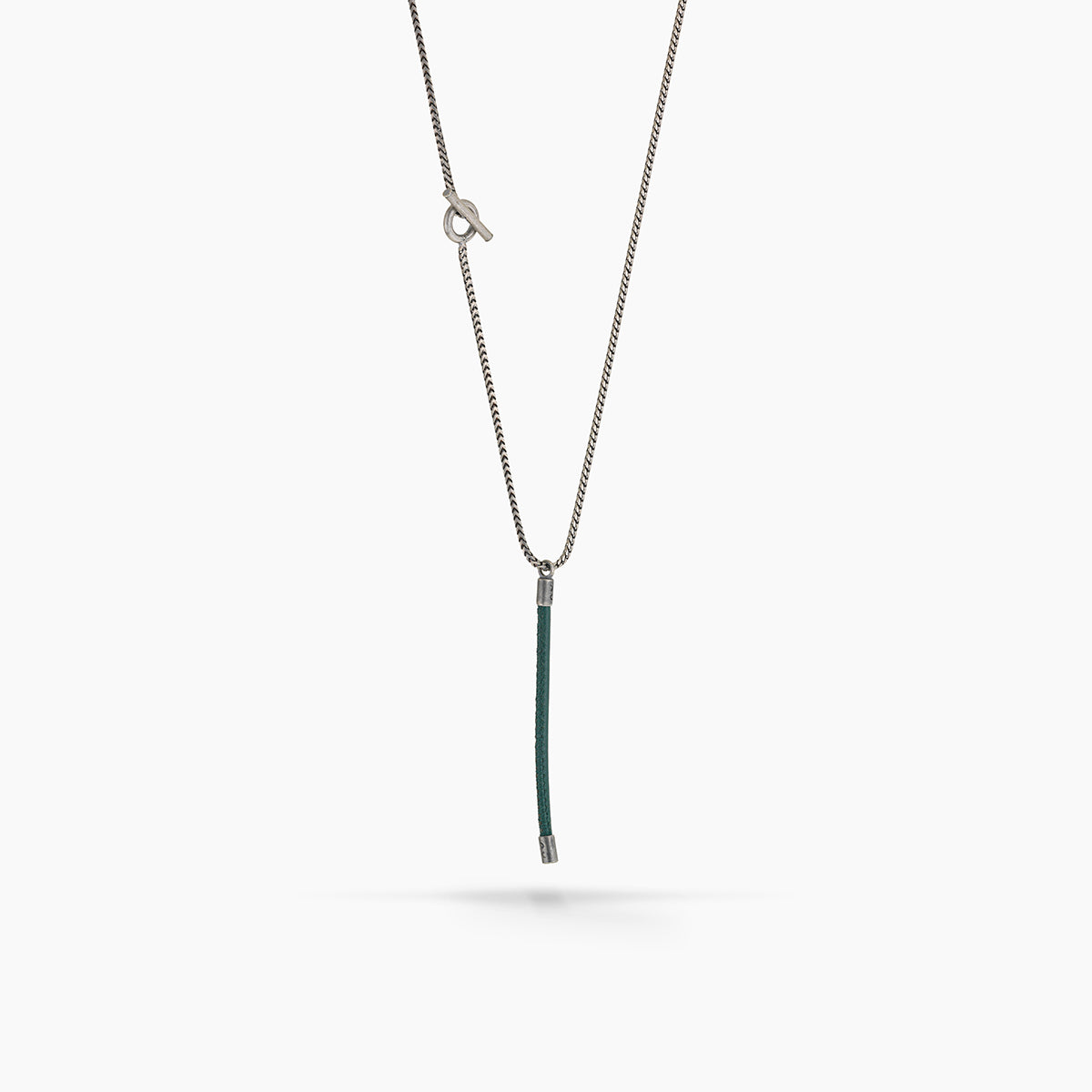 LASH Long Drop Necklace, Green Leather-Standard View1