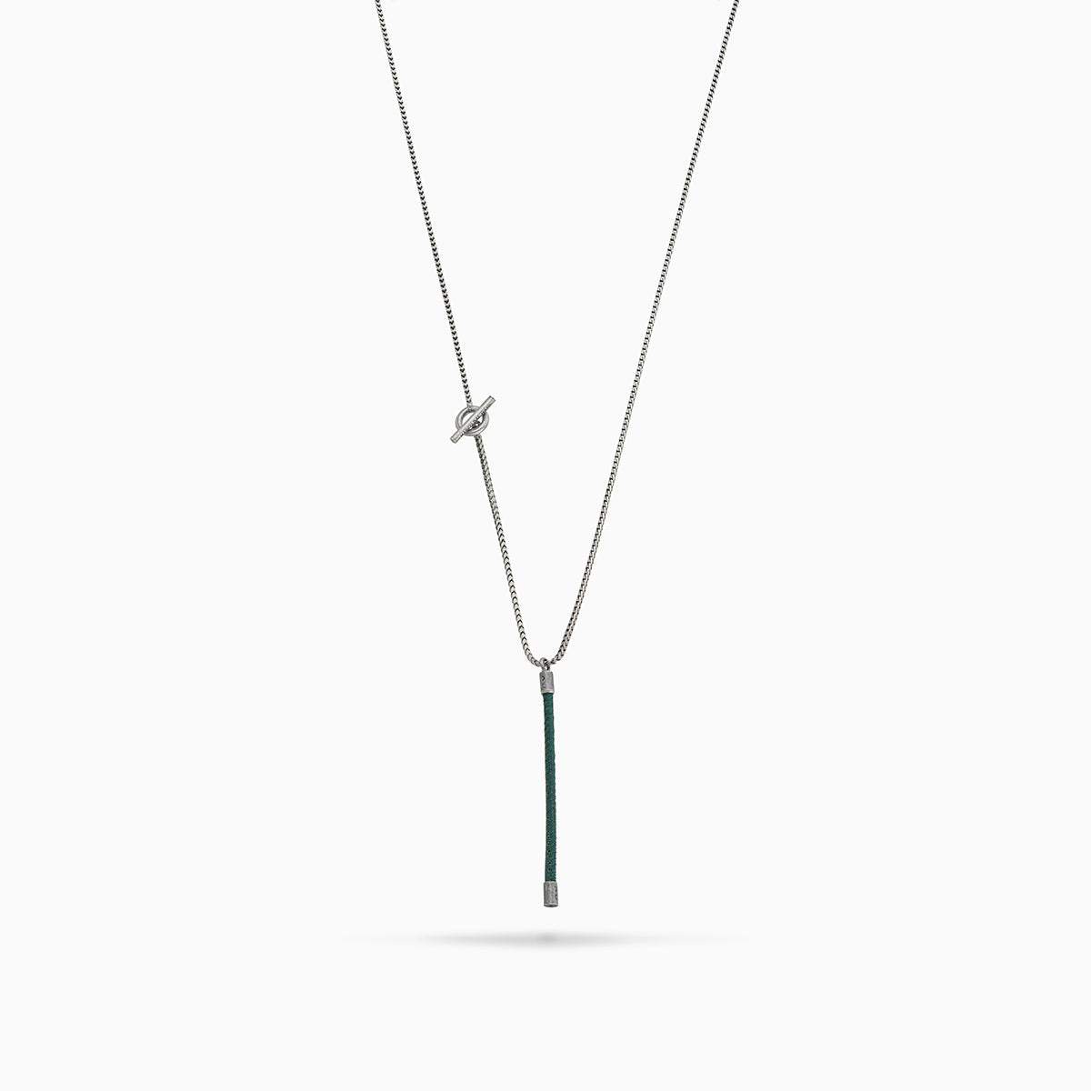 LASH Long Drop Necklace, Green Leather-Standard View