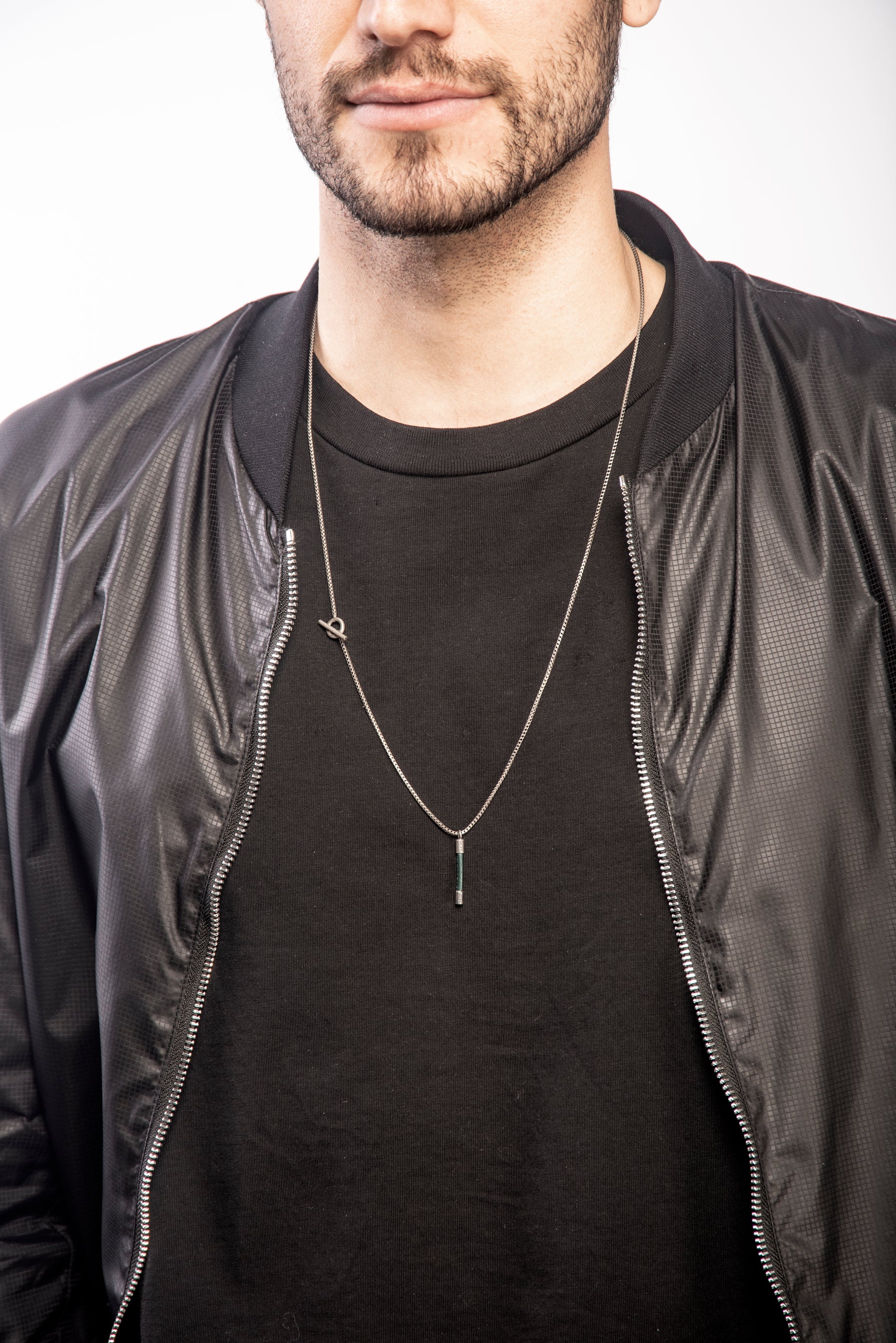 LASH Drop Chain, Green Leather-Model View