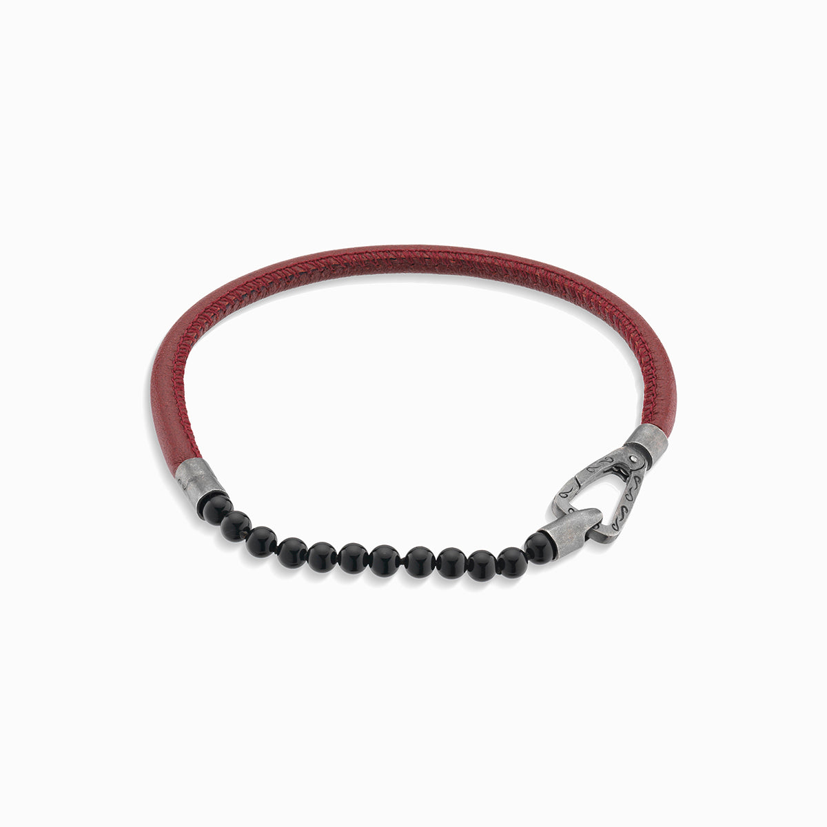 LASH 4 mm Beaded Bracelet, Onyx, Red Leather-Straight View