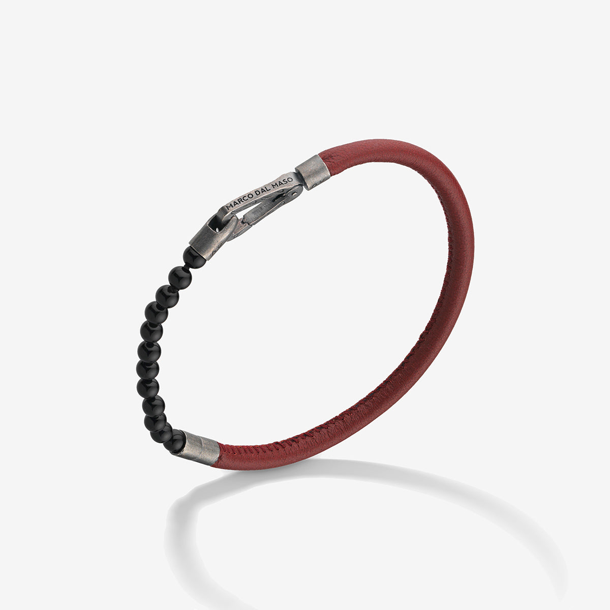 LASH 4 mm Beaded Bracelet, Onyx, Red Leather-Standard View