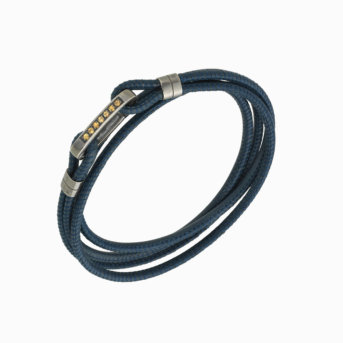 LASH Multi Row Gemstone Bracelet, Yellow Sapphires, Blue Leather-Standard View