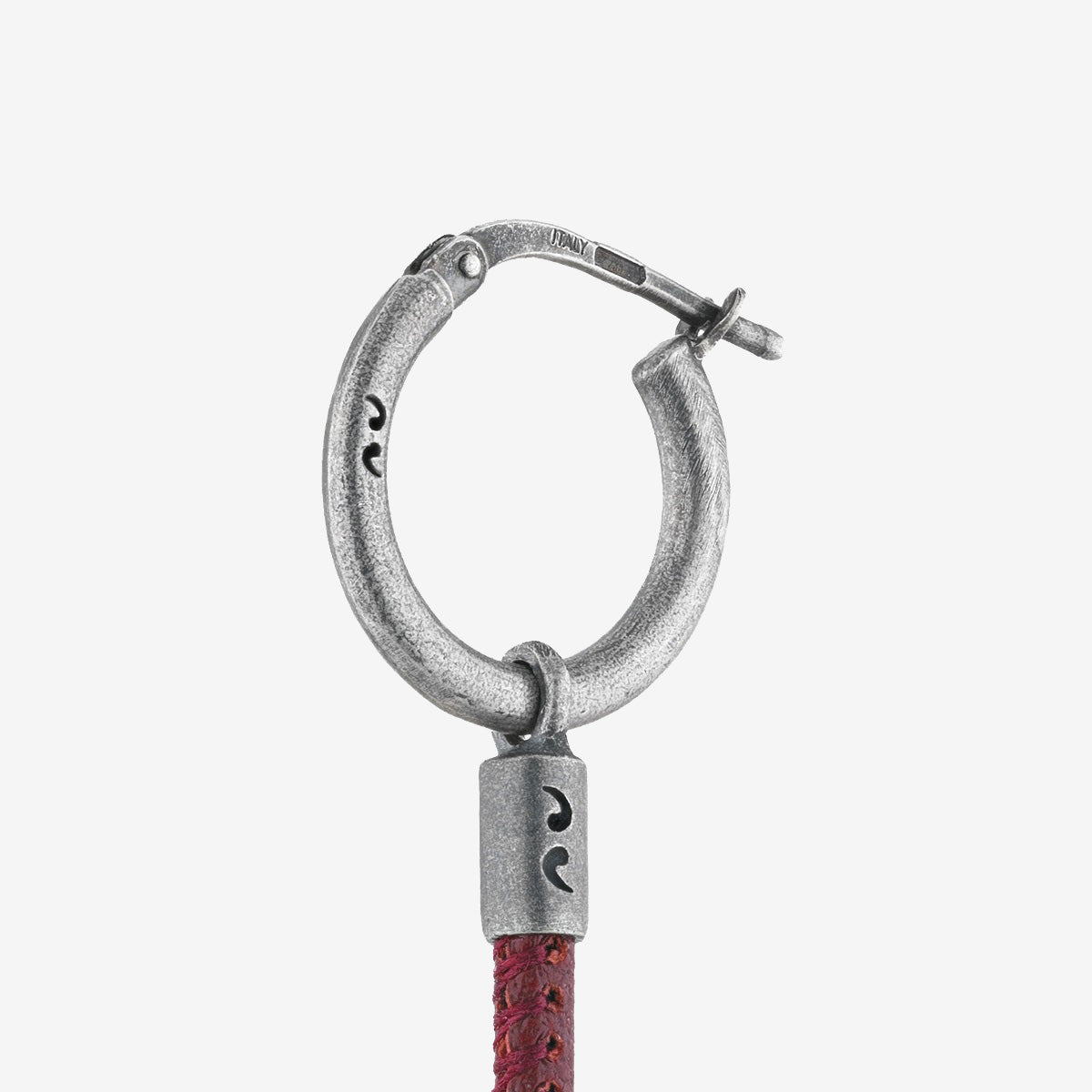 LASH Long Drop Earring, Red Leather-Close View
