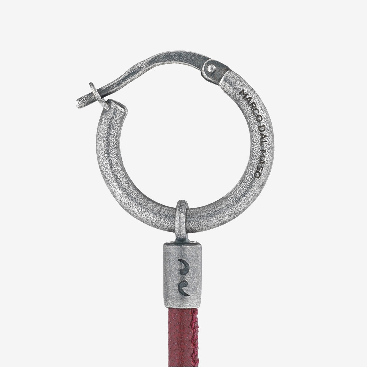 LASH Long Drop Earring, Red Leather-Close View1