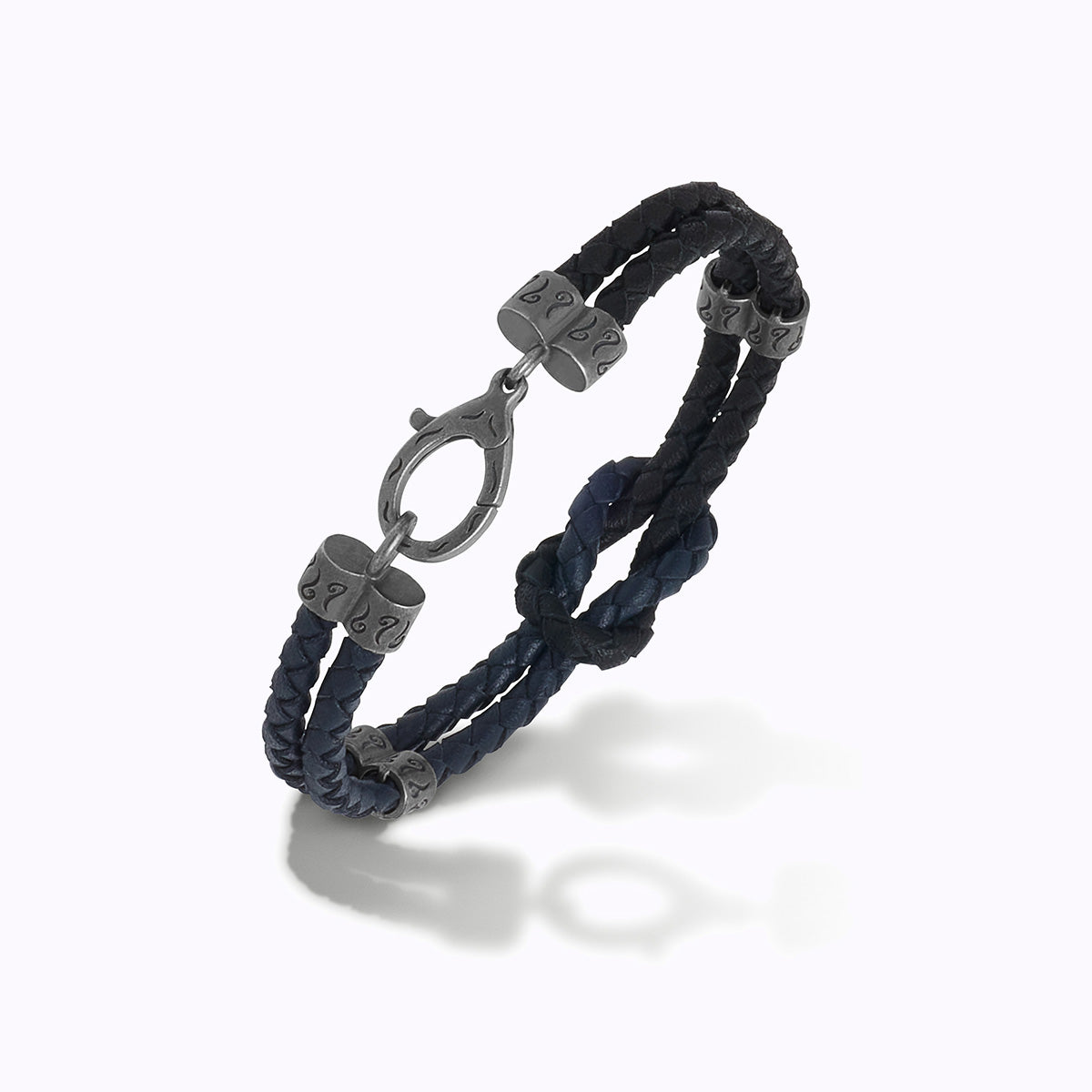 LASH Marine Knot & Double Leather Bracelet, Black, Blue Leather-Standard View1