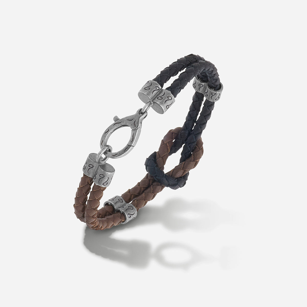 LASH Marine Knot & Double Leather Bracelet, Black, Brown Leather-Standard View1