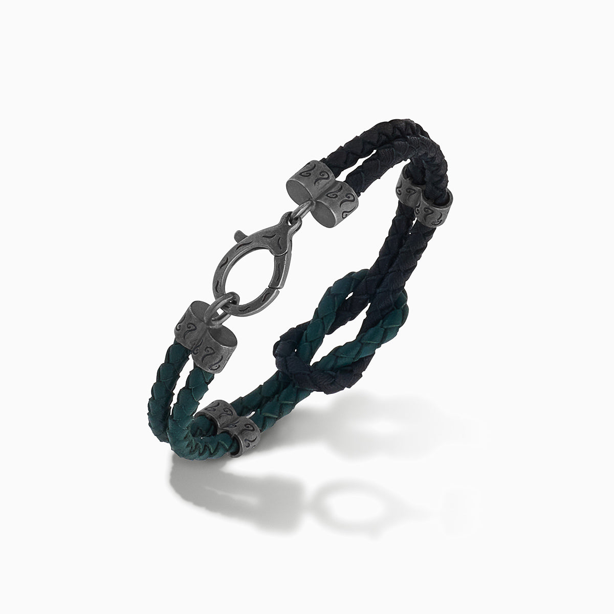 LASH Marine Knot & Double Leather Bracelet, Black Leather, Green Leather-Standard View