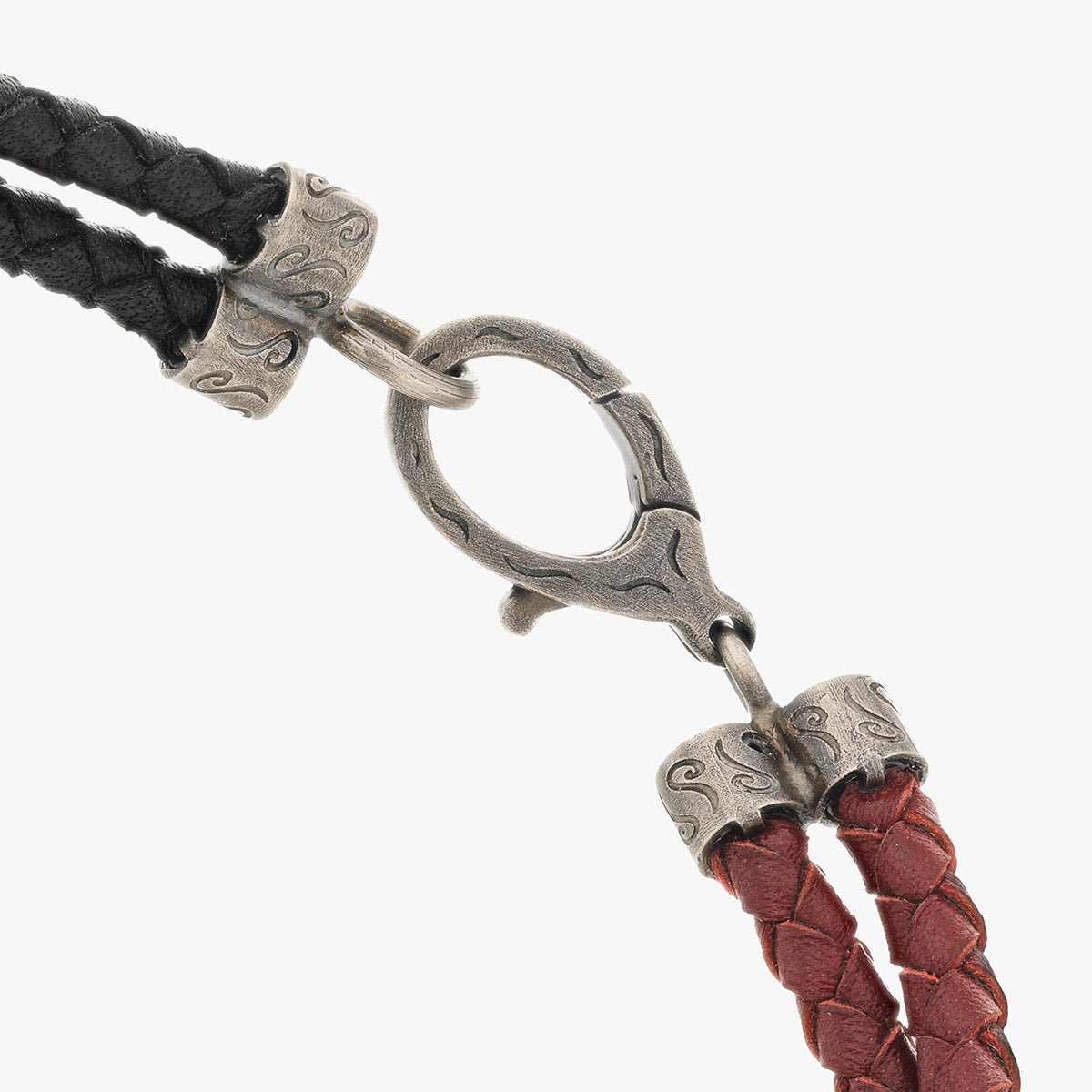 LASH Marine Knot & Double Leather Bracelet, Black Leather, Red Leather-Close View