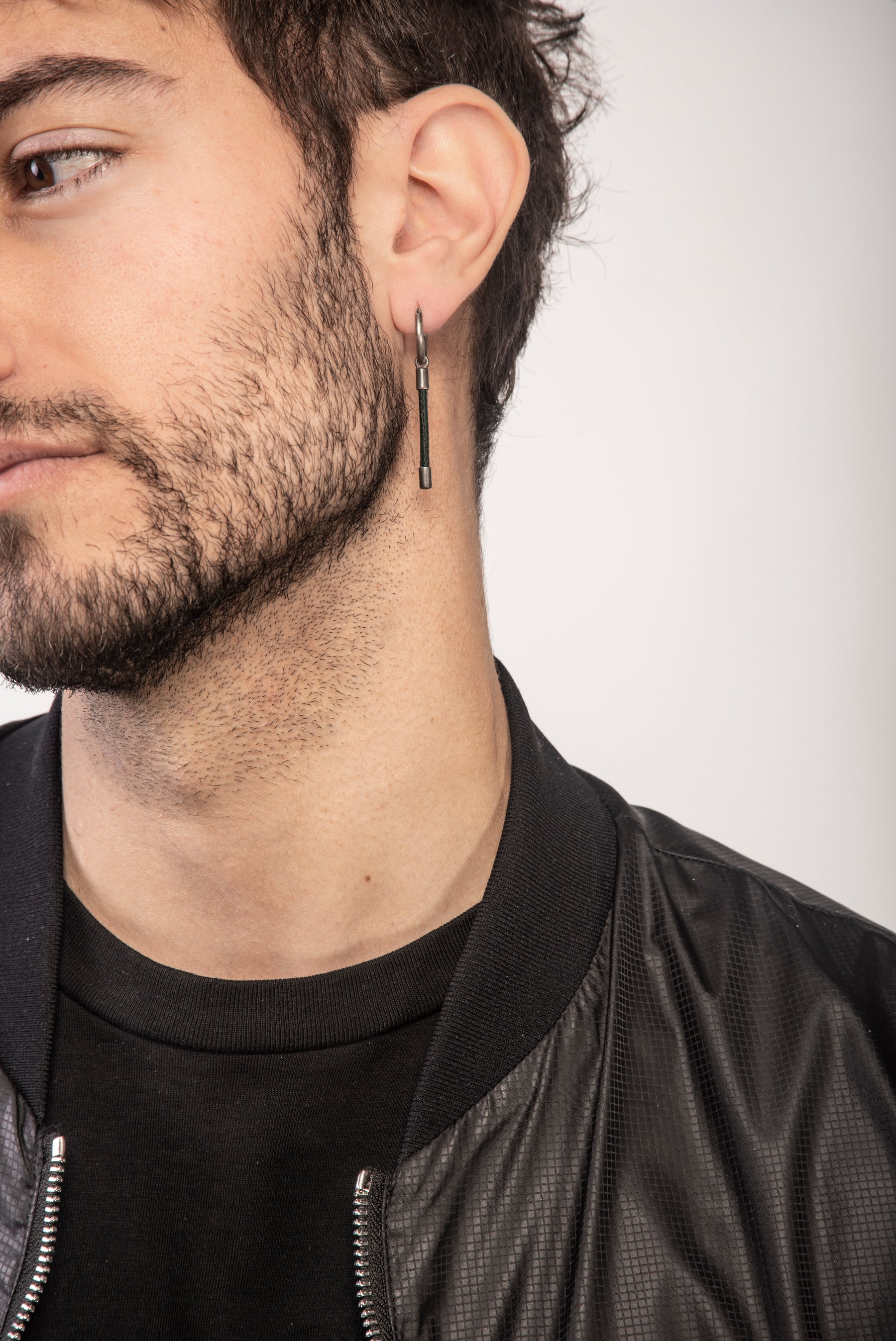 LASH Drop Earring, Green Leather-Model View