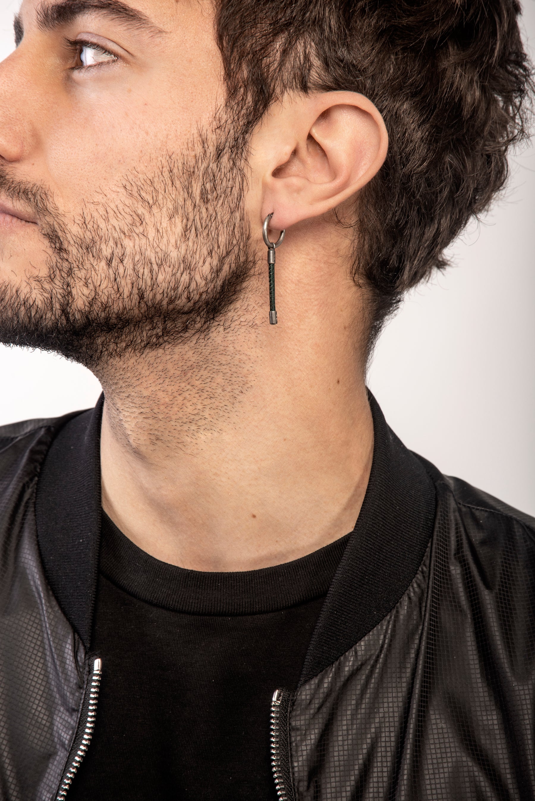 LASH Drop Earring, Green Leather-Model View1