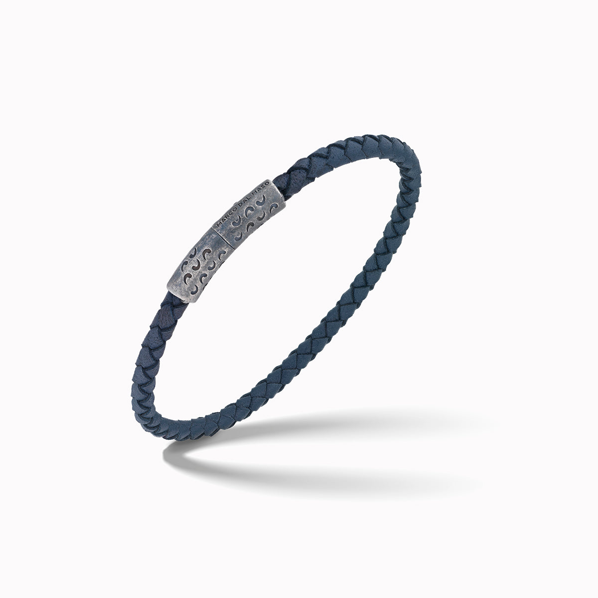 LASH Slim Cylinder Clasp Bracelet, Silver, Blue Leather-Standard View