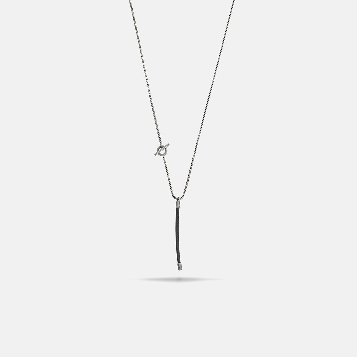 LASH Long Drop Necklace, Black Leather-Standard View1