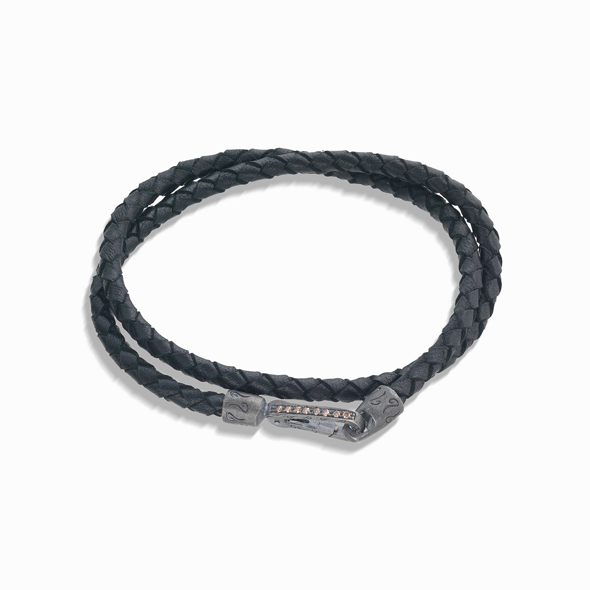 LASH Gemstone Double Wrap Bracelet, Champagne Diamonds, Black Leather-Straight View