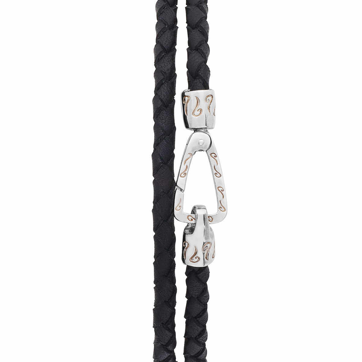 Lash Double Wrap braided Bracelet, Polished Silver, Black Leather-Straight View